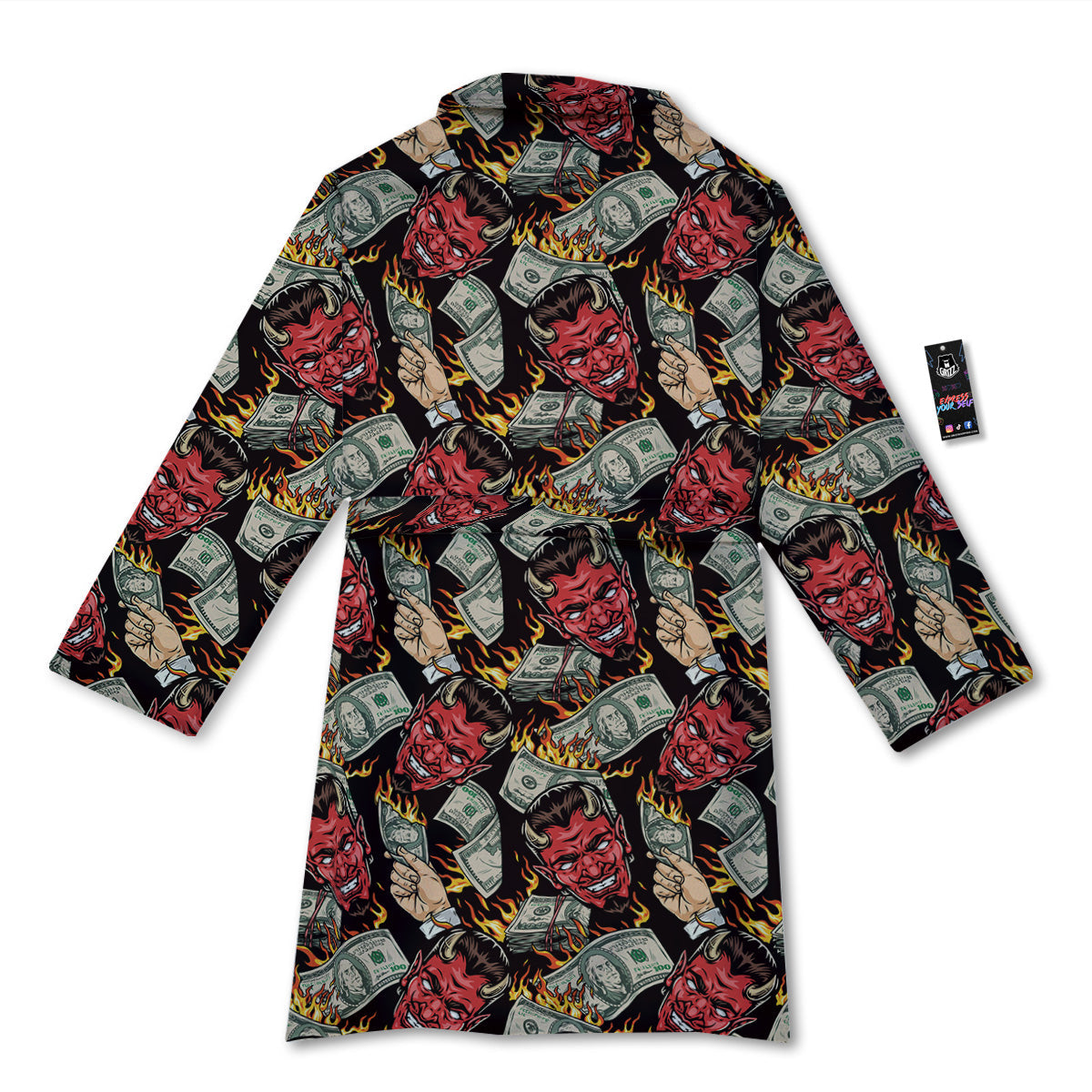 Devil And Dollar Print Pattern Bathrobe-grizzshop