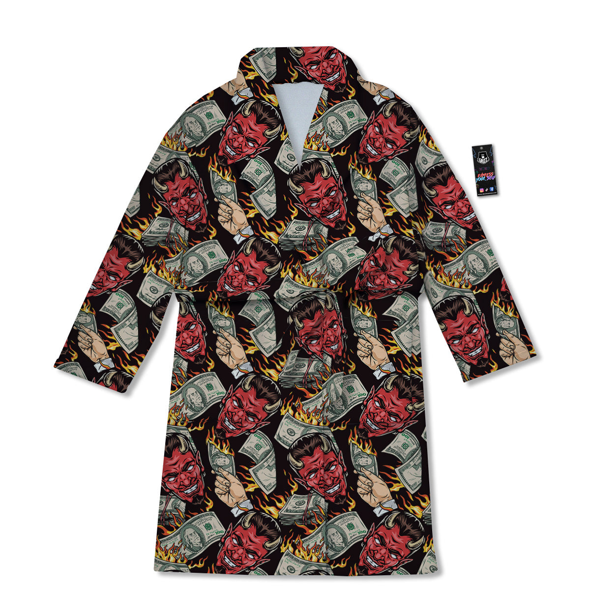 Devil And Dollar Print Pattern Bathrobe-grizzshop