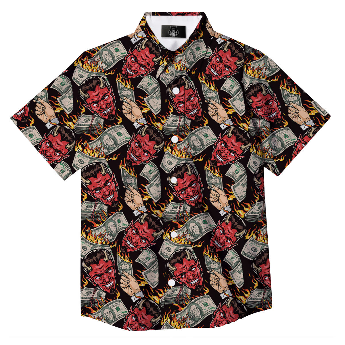 Devil And Dollar Print Pattern Button Up Shirt-grizzshop