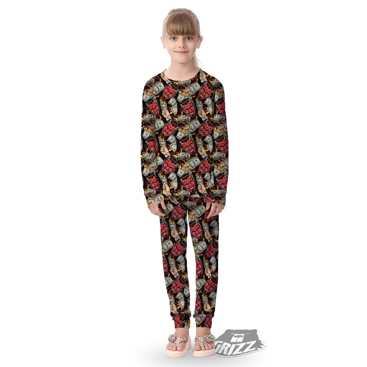 Devil And Dollar Print Pattern Kid's Pajamas-grizzshop
