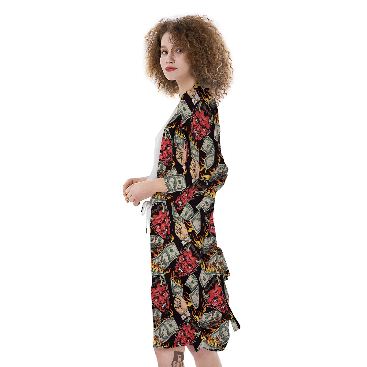 Devil And Dollar Print Pattern Kimono-grizzshop
