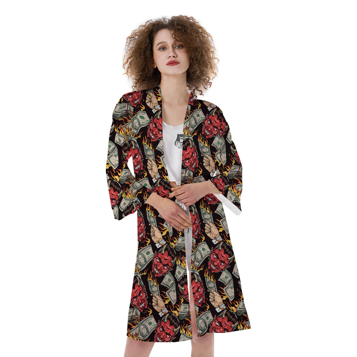 Devil And Dollar Print Pattern Kimono-grizzshop