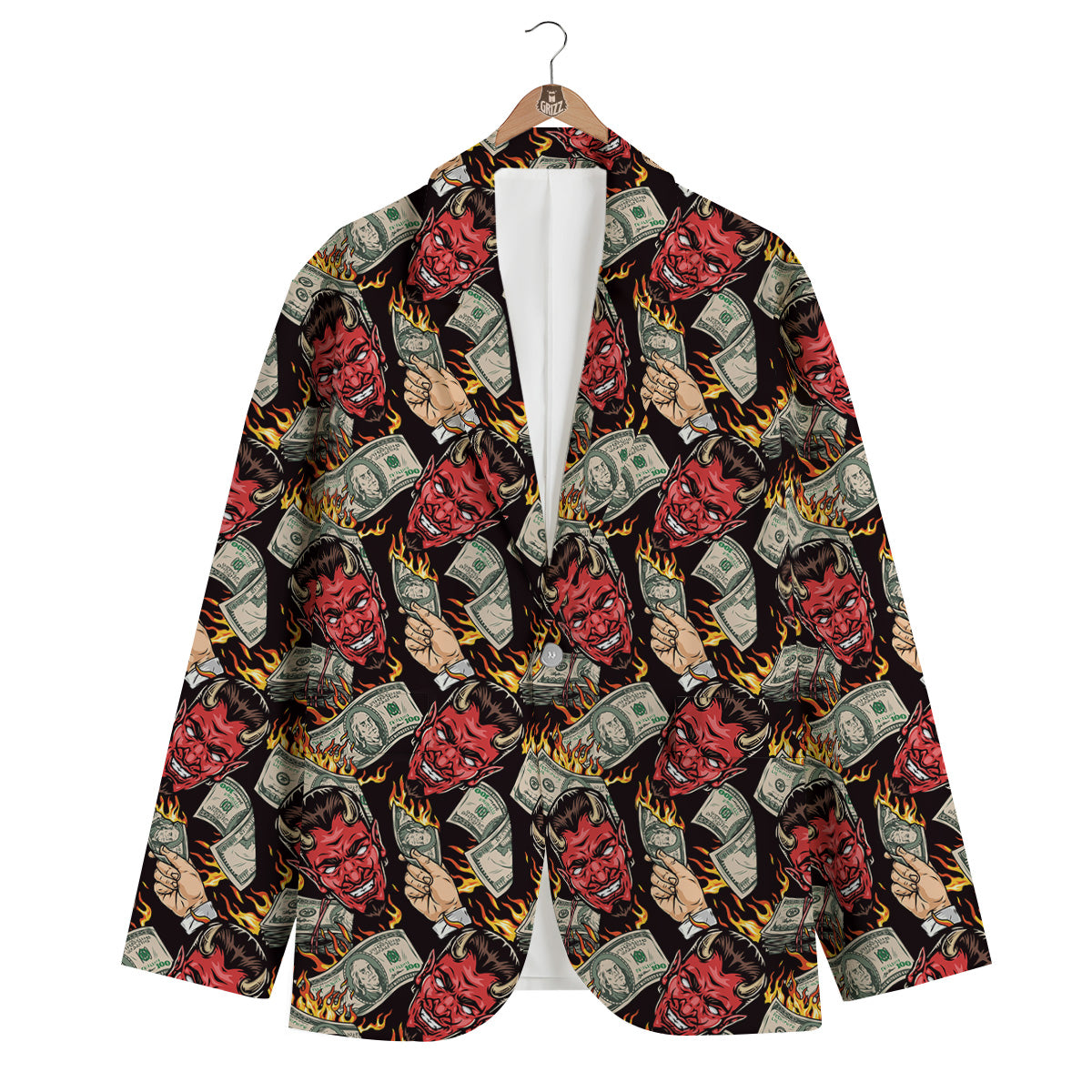 Devil And Dollar Print Pattern Men's Blazer-grizzshop