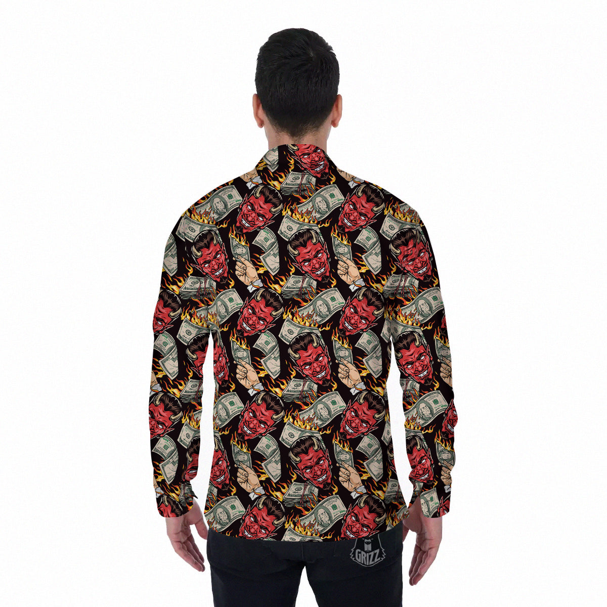 Devil And Dollar Print Pattern Men's Long Sleeve Shirts-grizzshop
