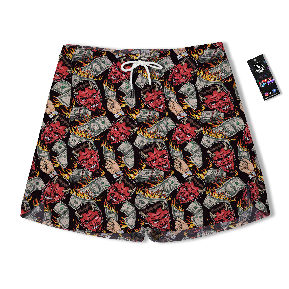 Devil And Dollar Print Pattern Men's Running Shorts-grizzshop