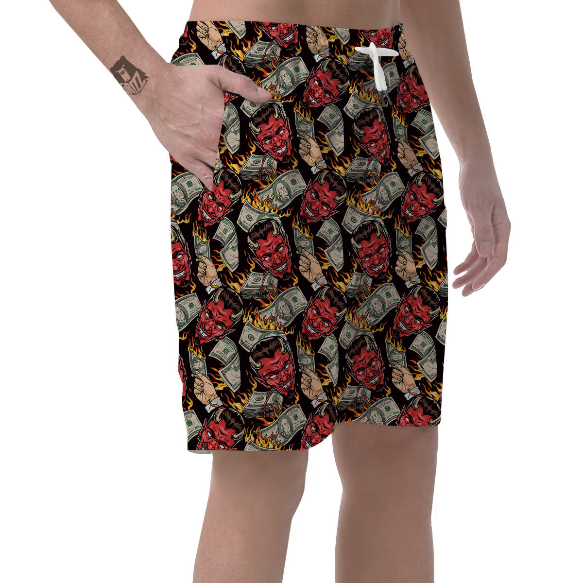 Devil And Dollar Print Pattern Men's Shorts-grizzshop