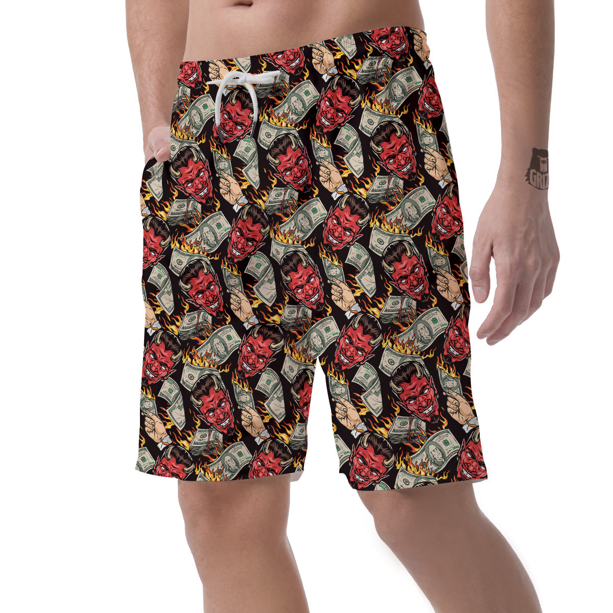 Devil And Dollar Print Pattern Men's Shorts-grizzshop