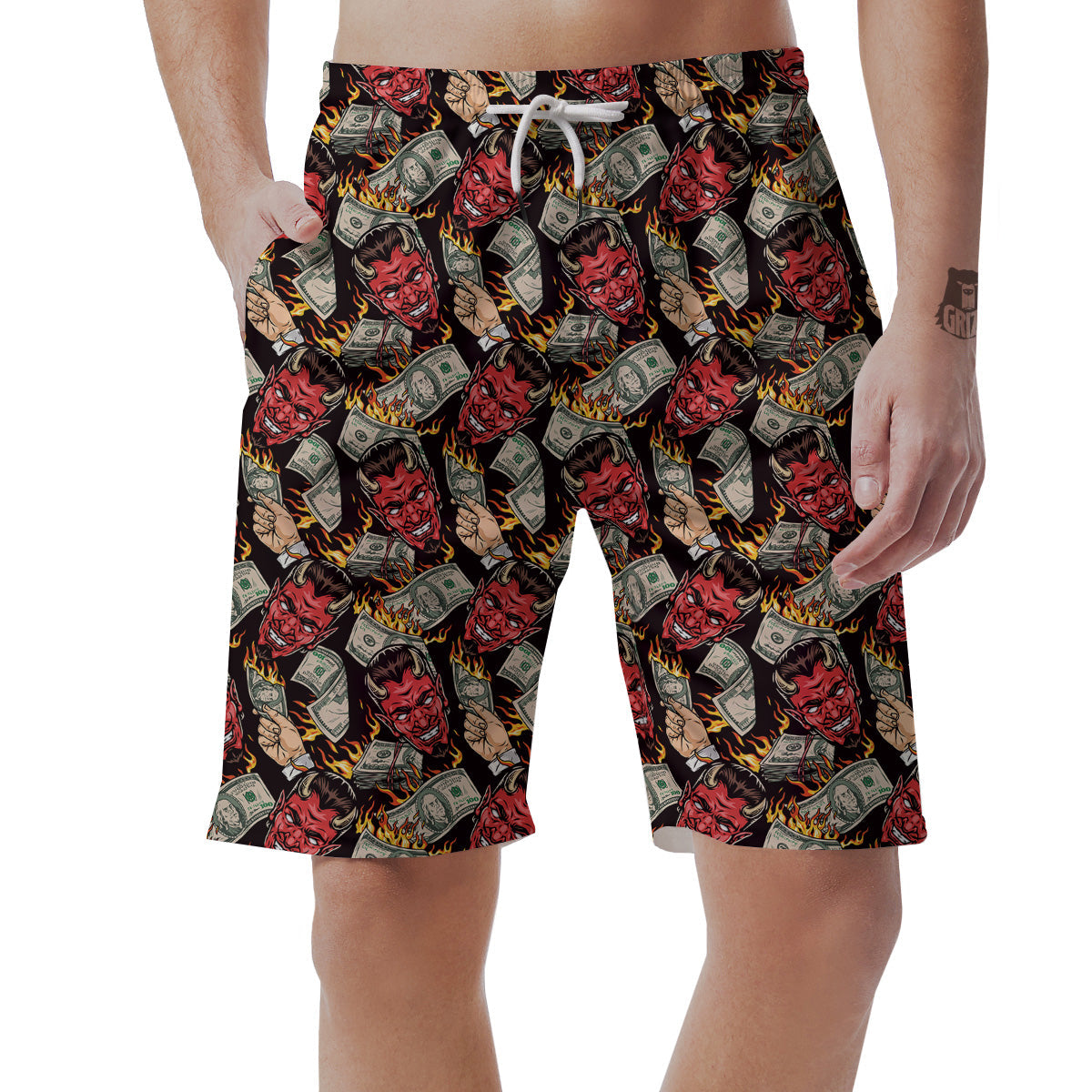 Devil And Dollar Print Pattern Men's Shorts-grizzshop