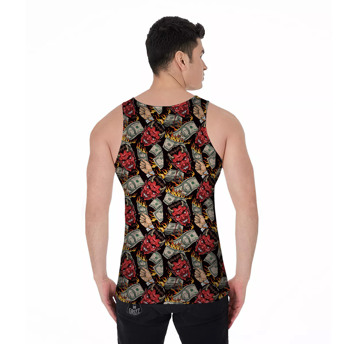 Devil And Dollar Print Pattern Men's Tank Top-grizzshop