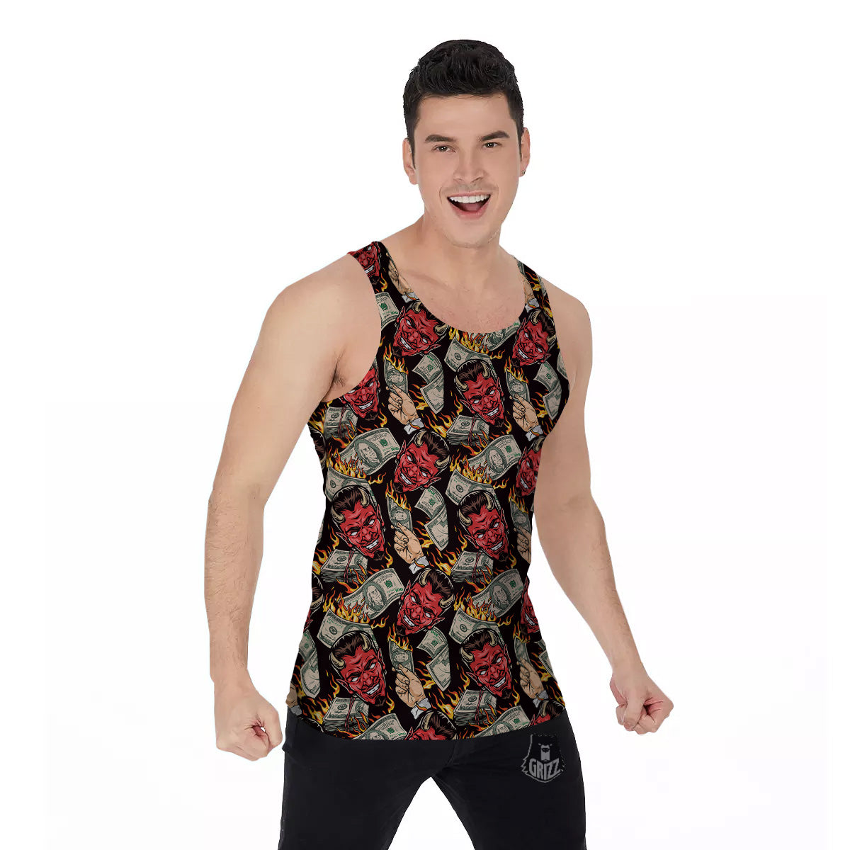 Devil And Dollar Print Pattern Men's Tank Top-grizzshop