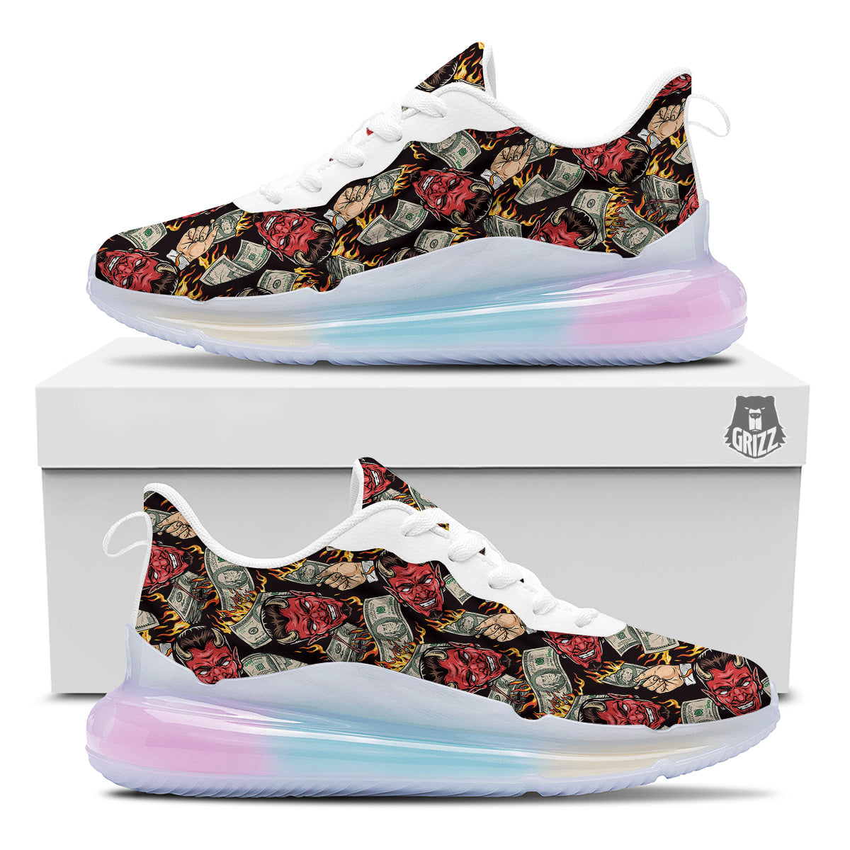 Devil And Dollar Print Pattern Running Sneakers-grizzshop