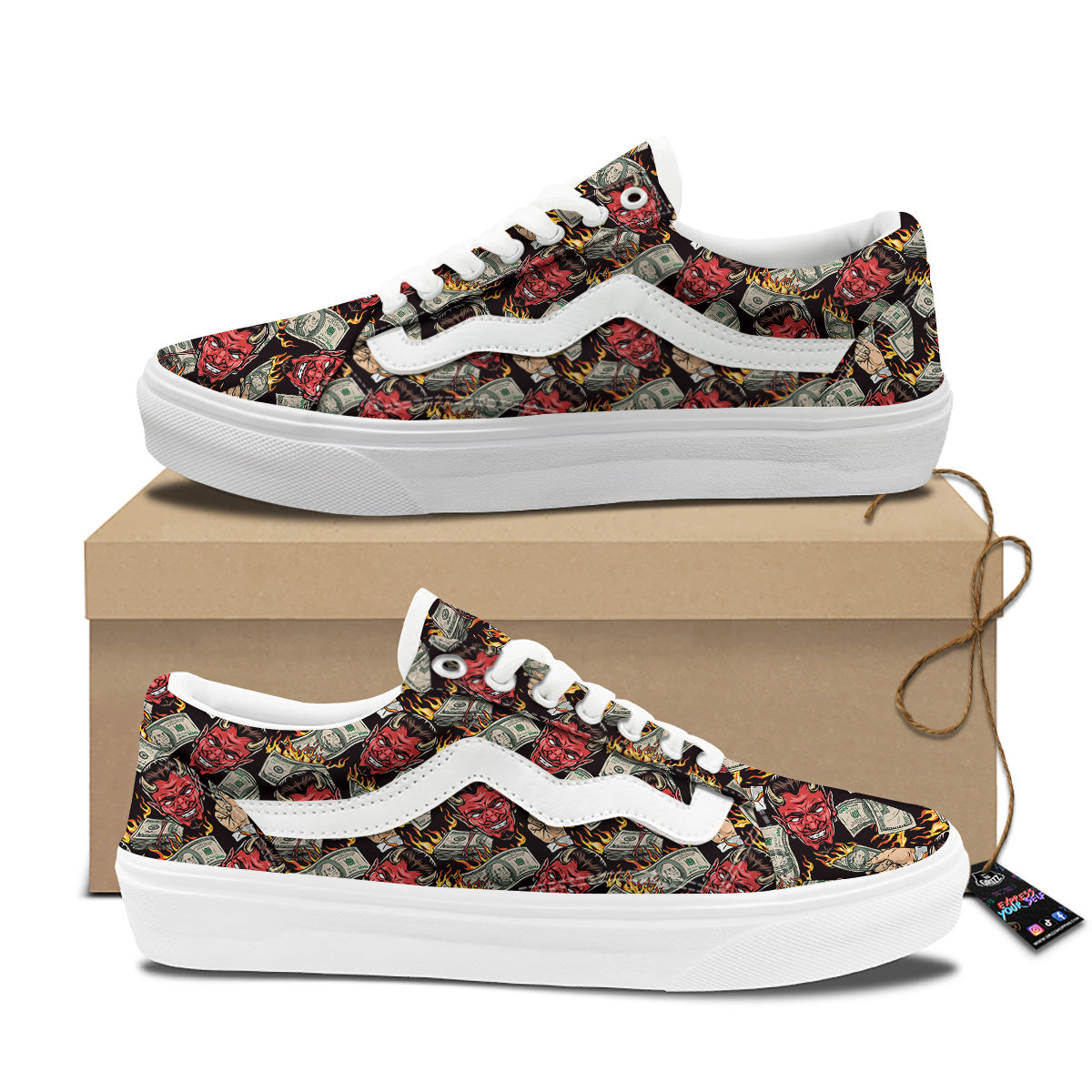Devil And Dollar Print Pattern Skate Shoes-grizzshop