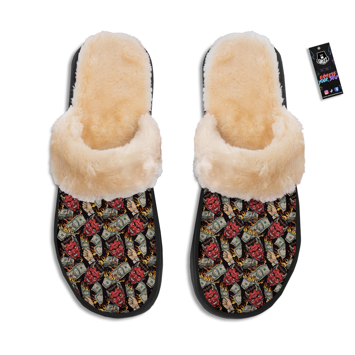 Devil And Dollar Print Pattern Slippers-grizzshop