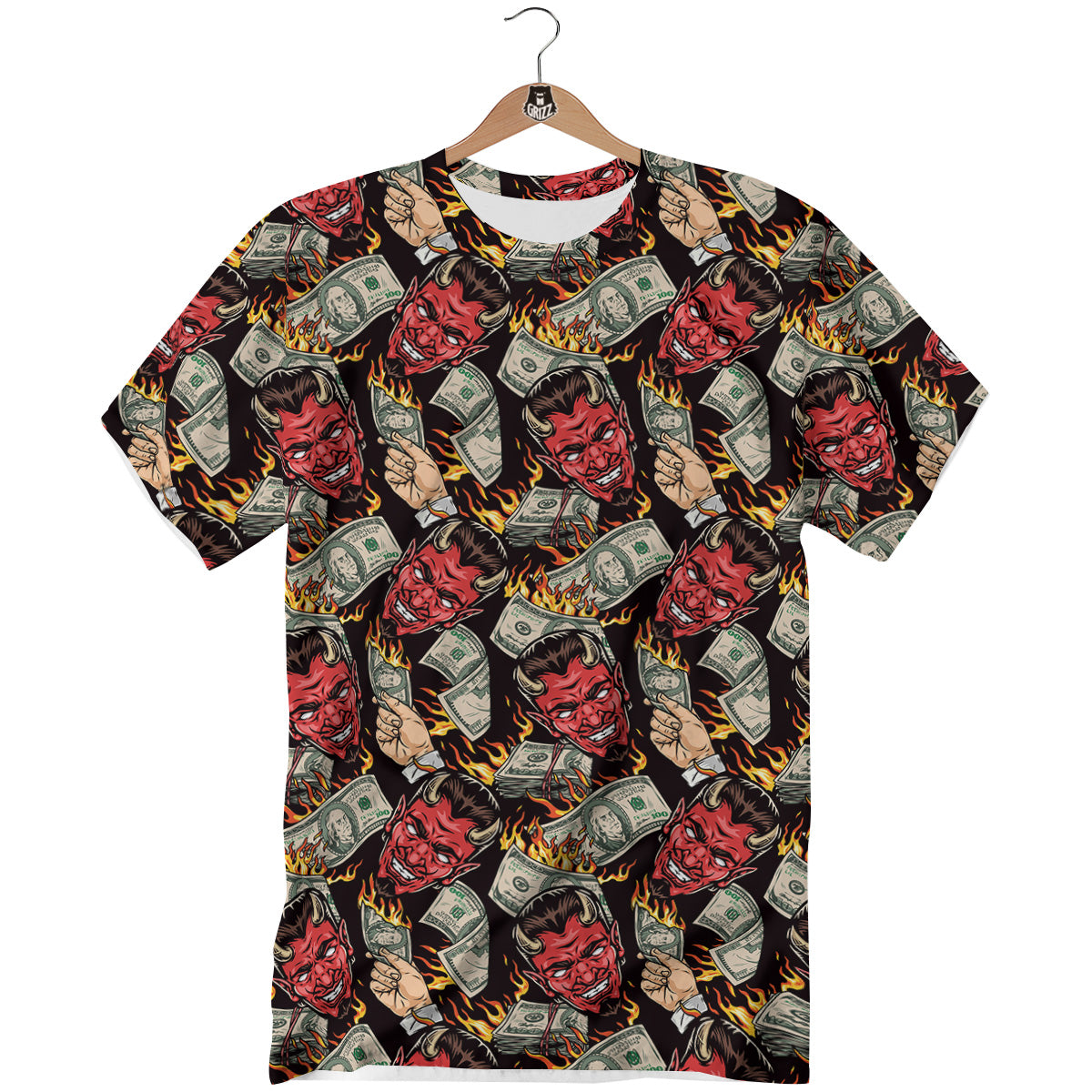 Devil And Dollar Print Pattern T-Shirt-grizzshop