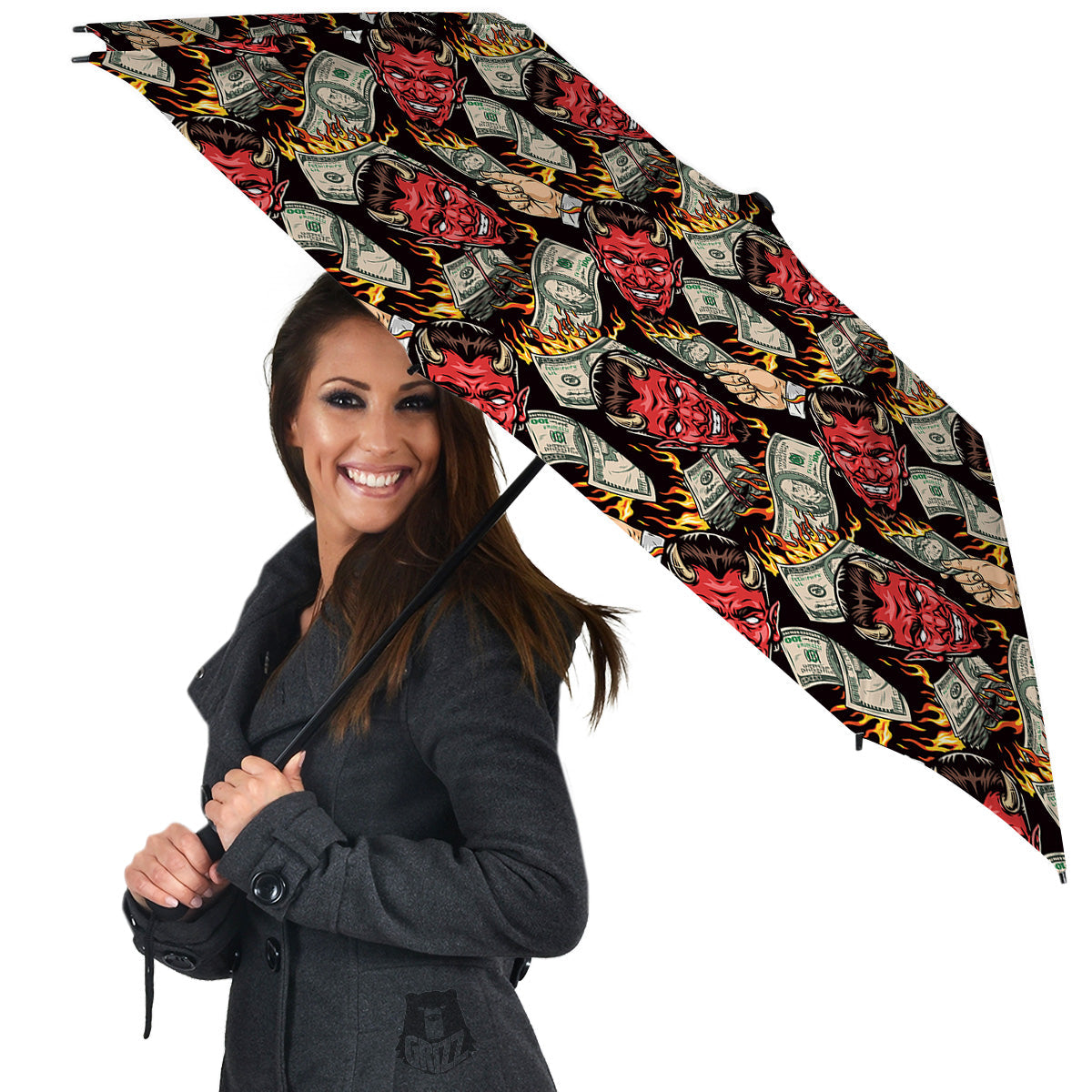 Devil And Dollar Print Pattern Umbrella-grizzshop