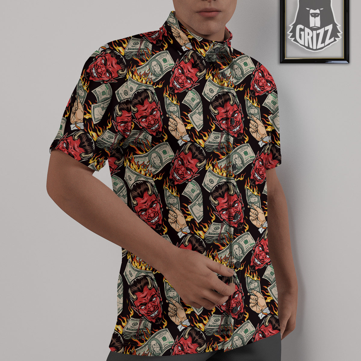 Devil And Dollar Print Pattern Untucked Shirts-grizzshop