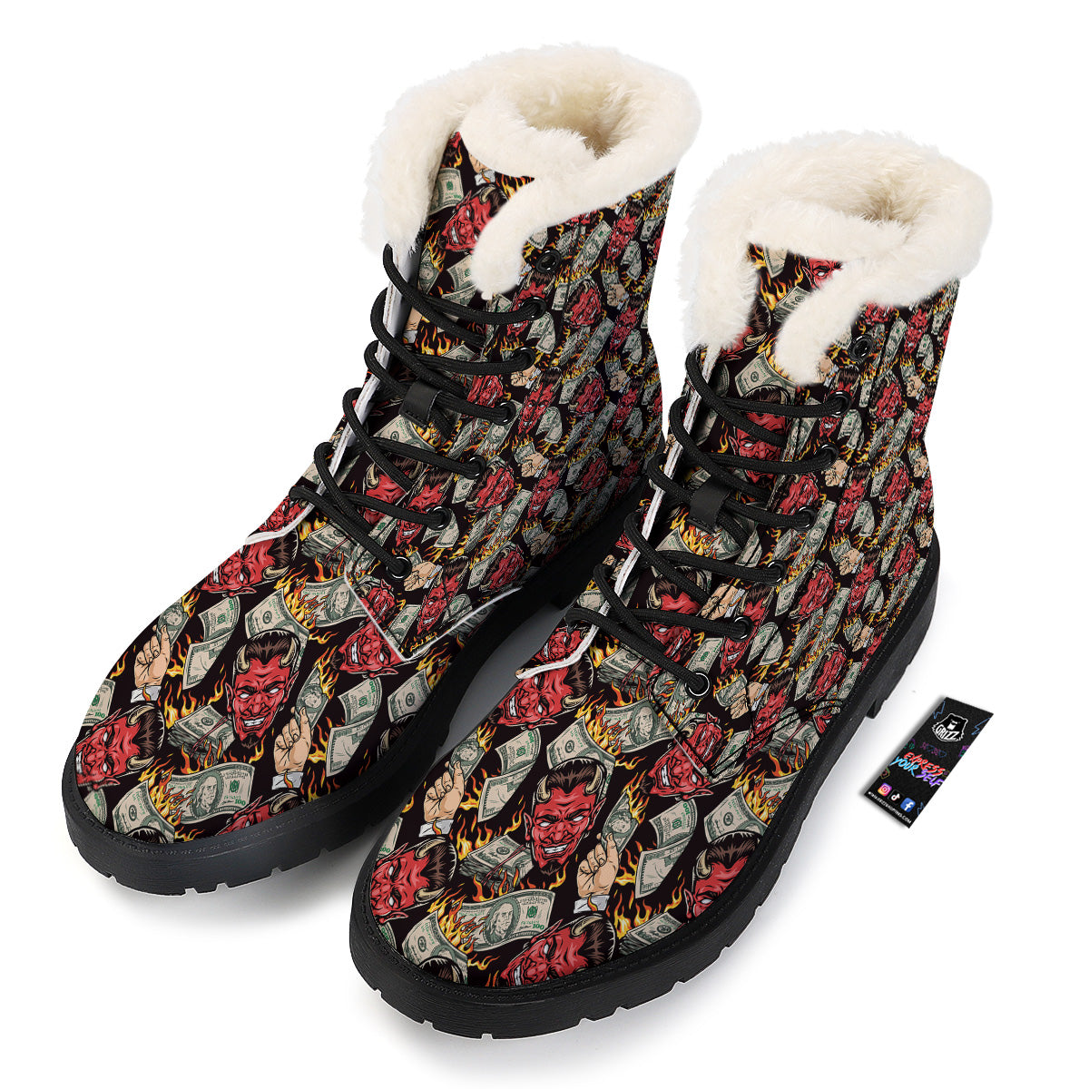 Devil And Dollar Print Pattern Winter Boots-grizzshop