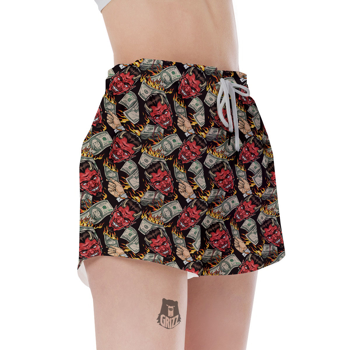 Devil And Dollar Print Pattern Women's Shorts-grizzshop