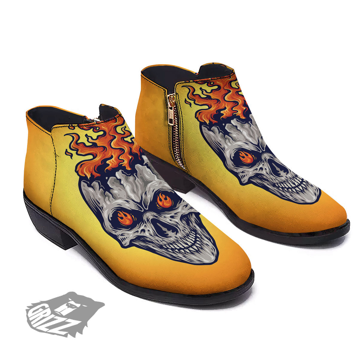 Devil Fire Punk Print Ankle Boots-grizzshop