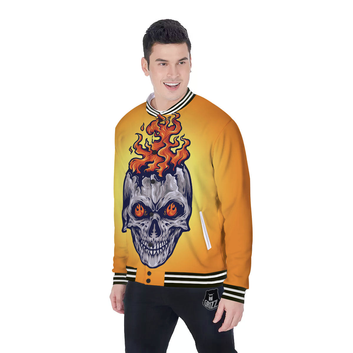 Devil Fire Punk Print Baseball Jacket-grizzshop
