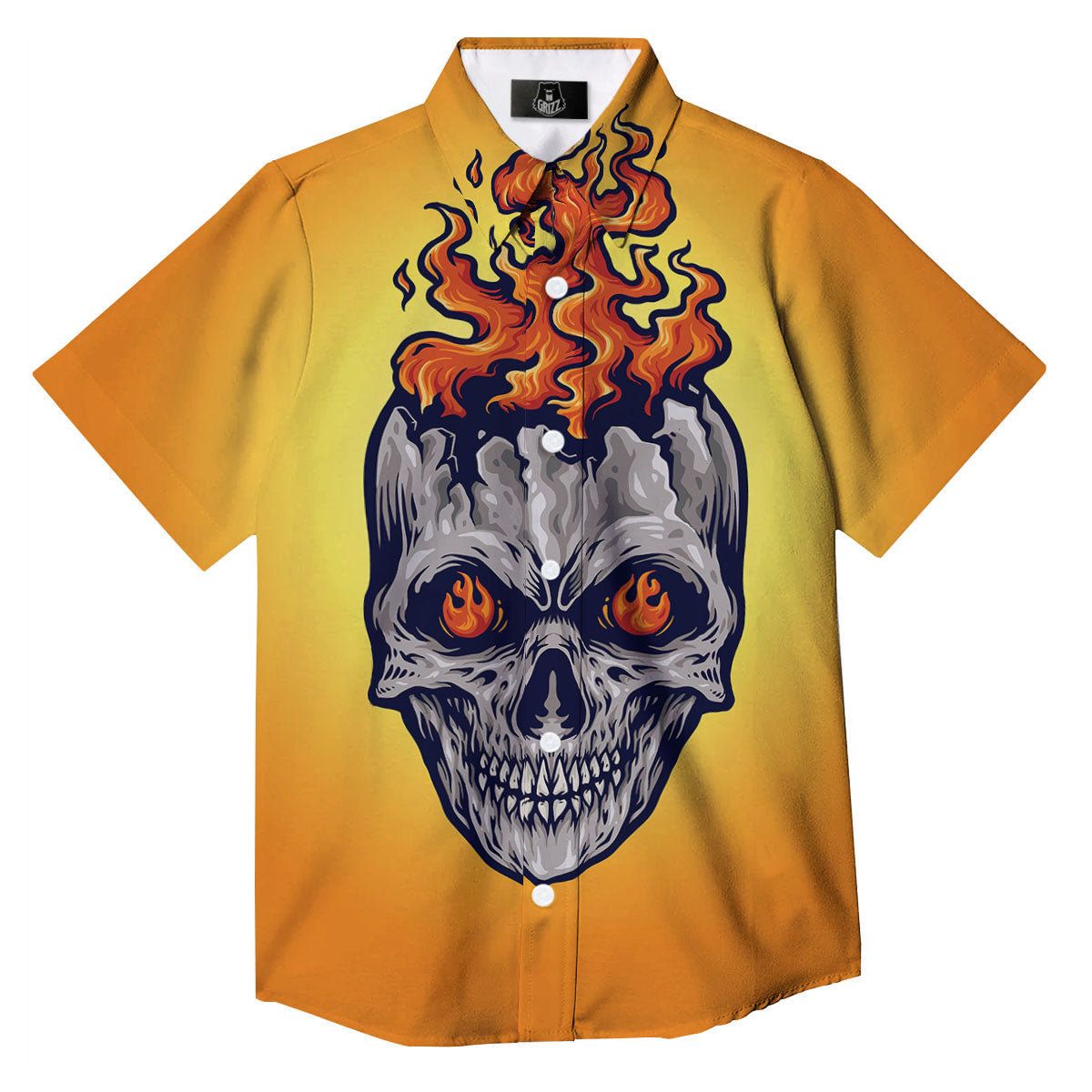 Devil Fire Punk Print Button Up Shirt-grizzshop