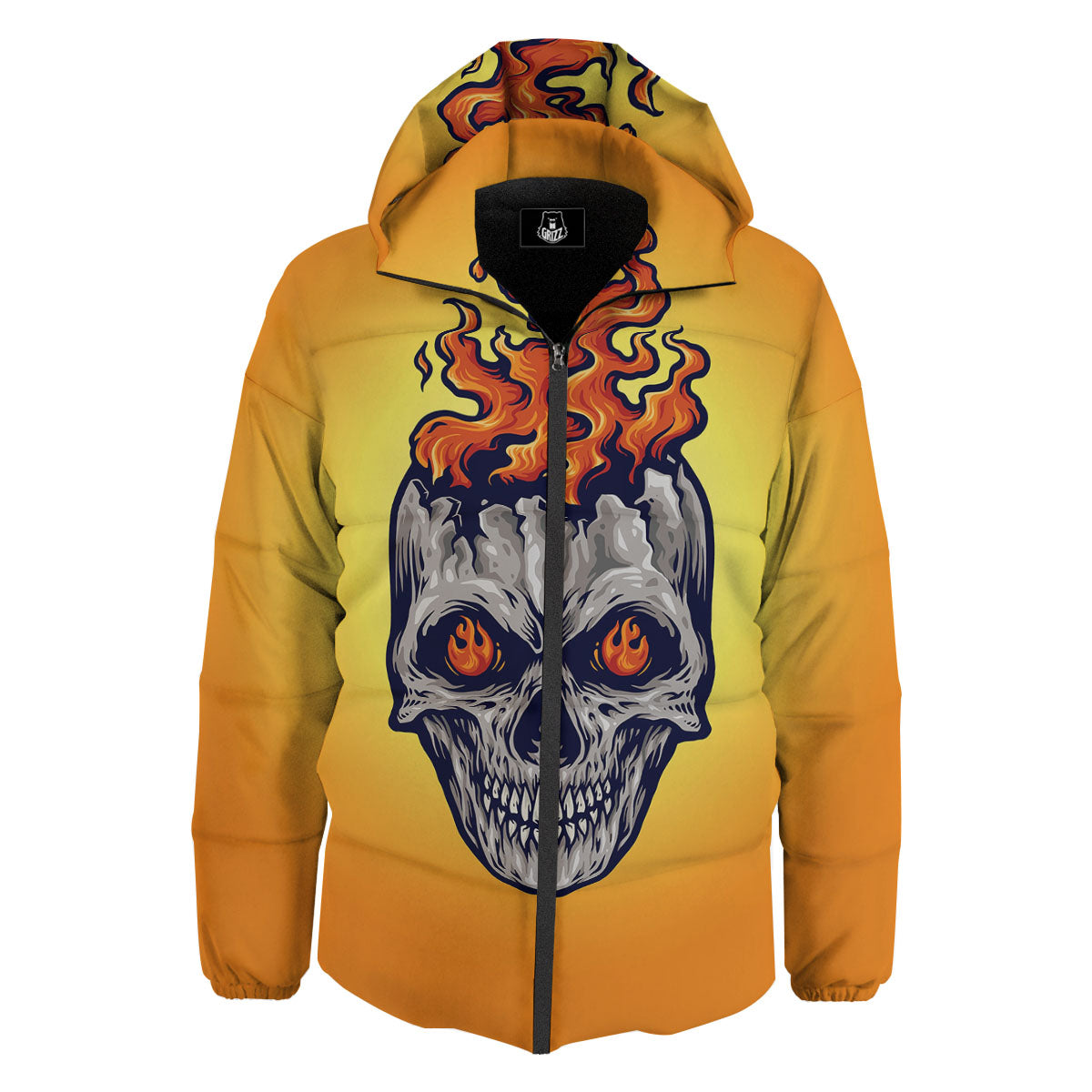 Devil Fire Punk Print Down Jacket-grizzshop