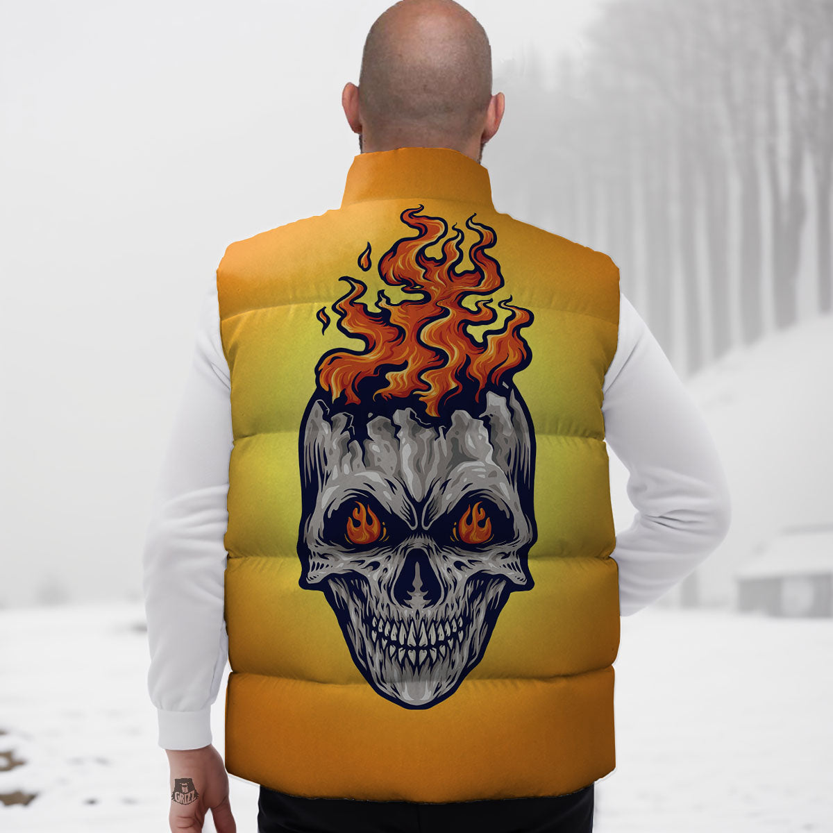 Devil Fire Punk Print Down Vest-grizzshop