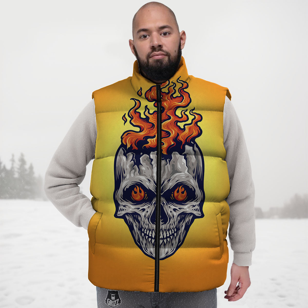 Devil Fire Punk Print Down Vest-grizzshop