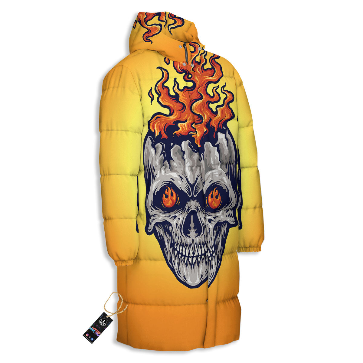 Devil Fire Punk Print Long Down Jacket-grizzshop