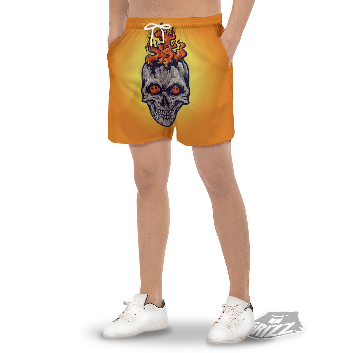 Devil Fire Punk Print Men's Gym Shorts-grizzshop