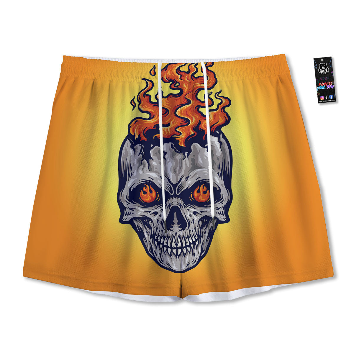 Devil Fire Punk Print Mesh Shorts-grizzshop