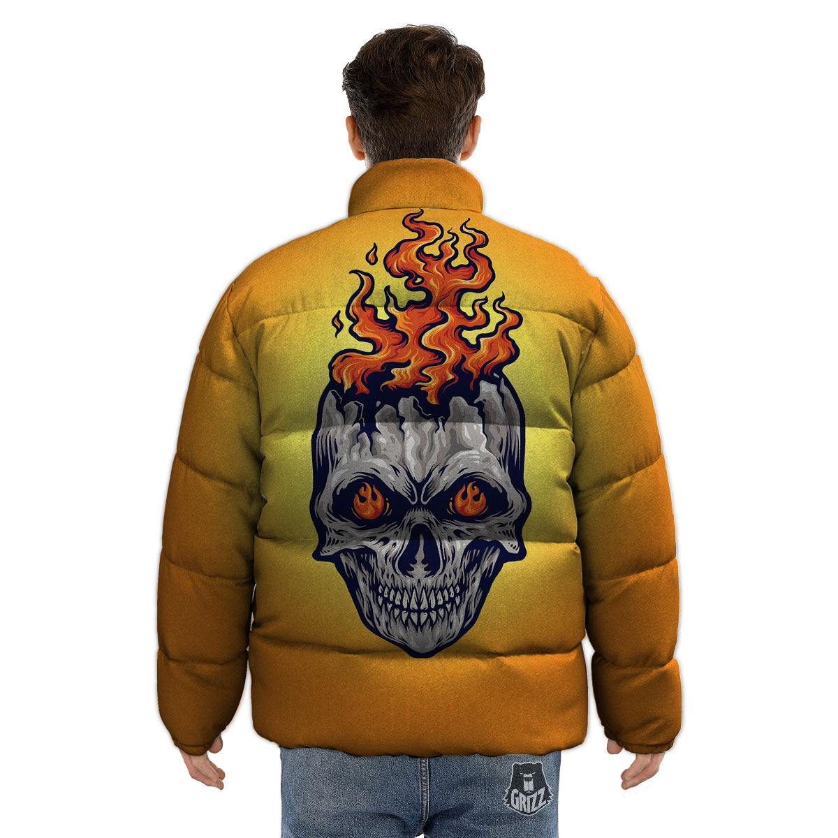 Devil Fire Punk Print Puffer Jacket-grizzshop
