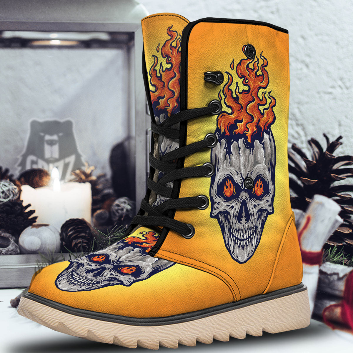 Devil Fire Punk Print Snow Boots-grizzshop