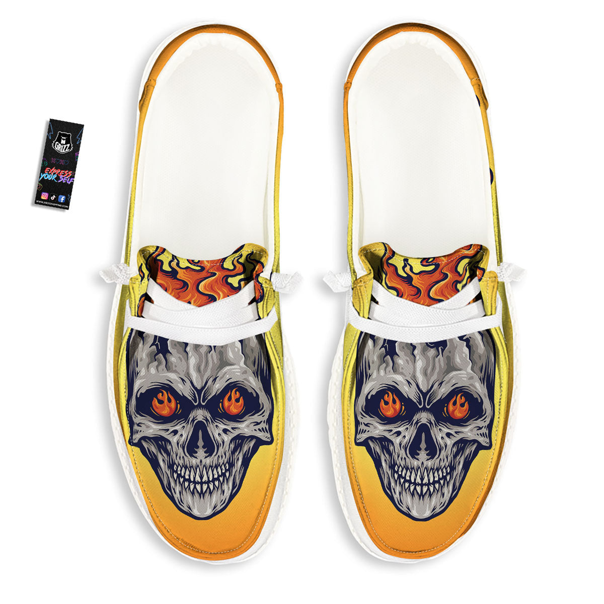 Devil Fire Punk Print White Loafers-grizzshop