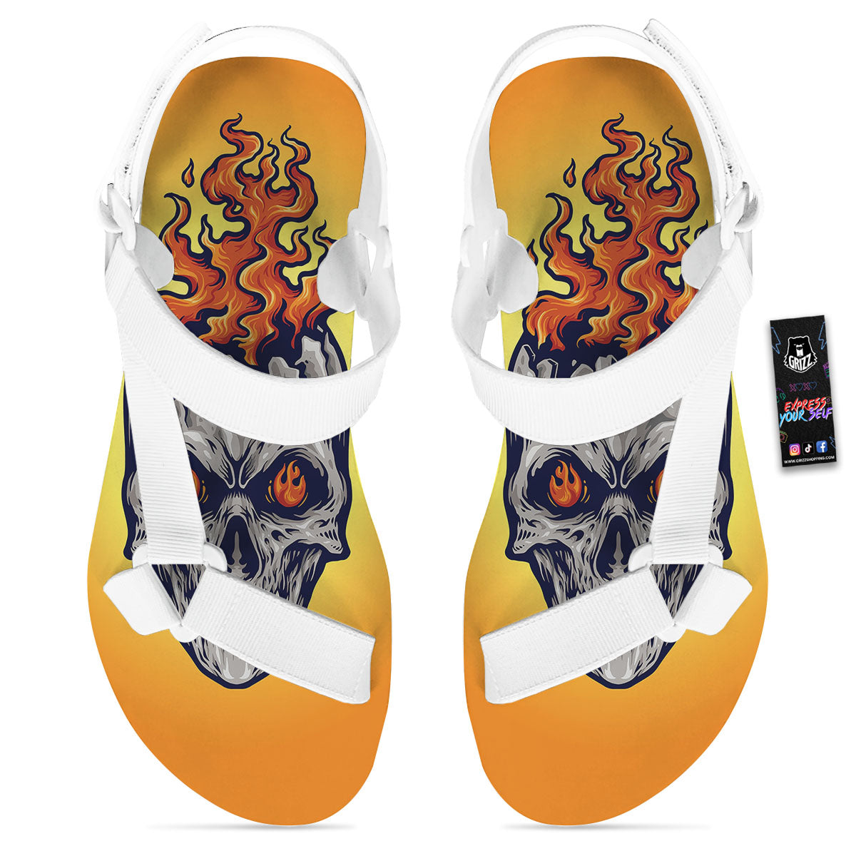 Devil Fire Punk Print White Open Toe Sandals-grizzshop