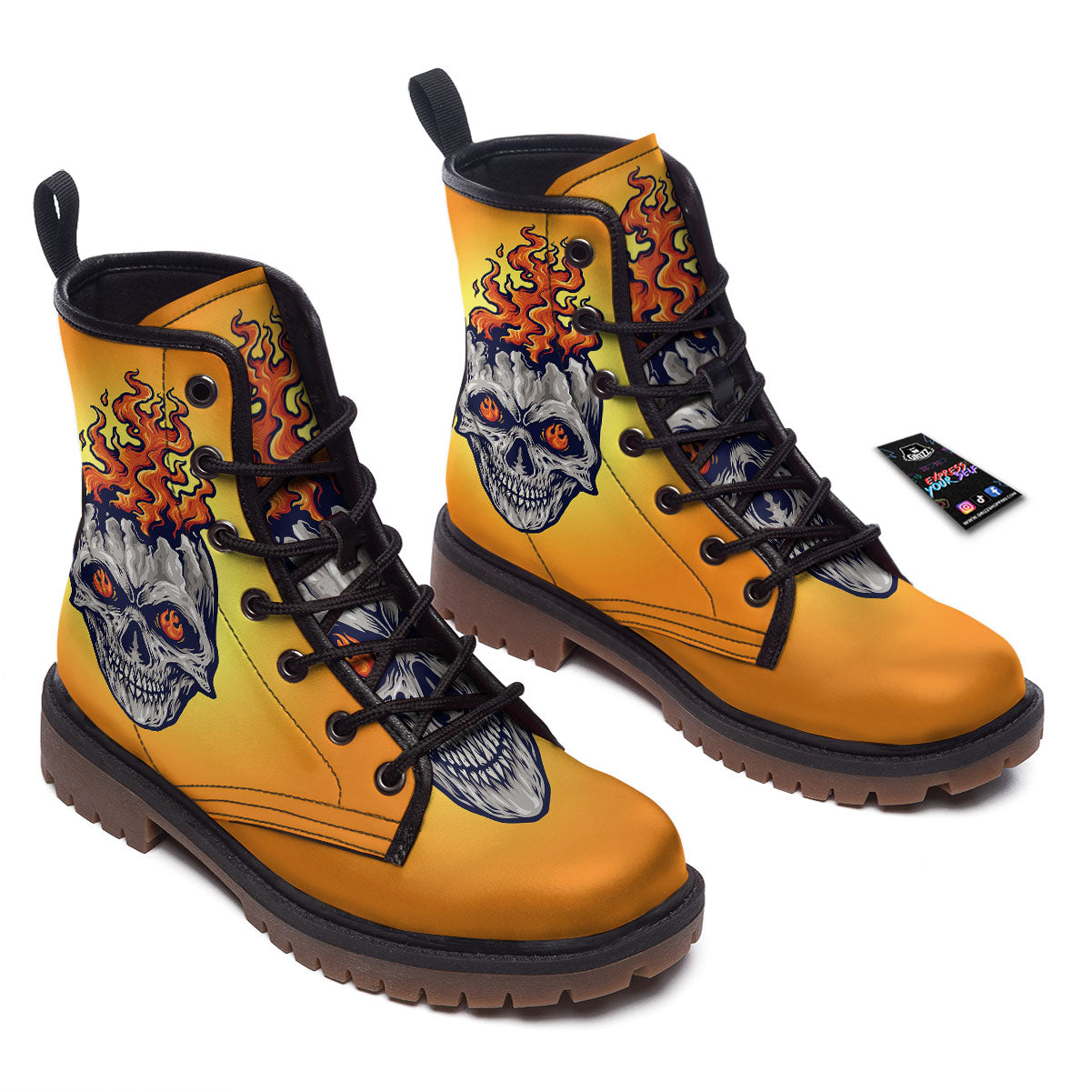 Devil Fire Punk Print Work Boots-grizzshop