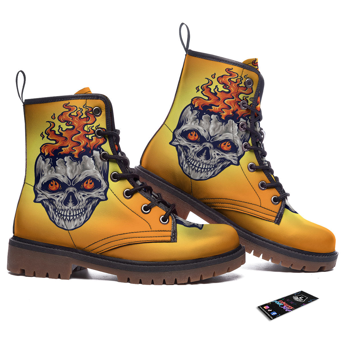 Devil Fire Punk Print Work Boots-grizzshop