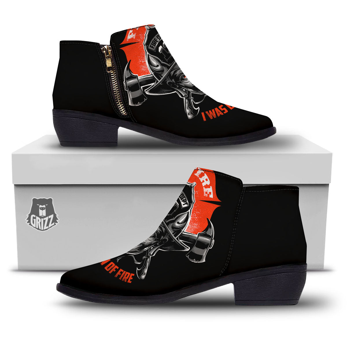 Devil Firefighter Print Ankle Boots-grizzshop