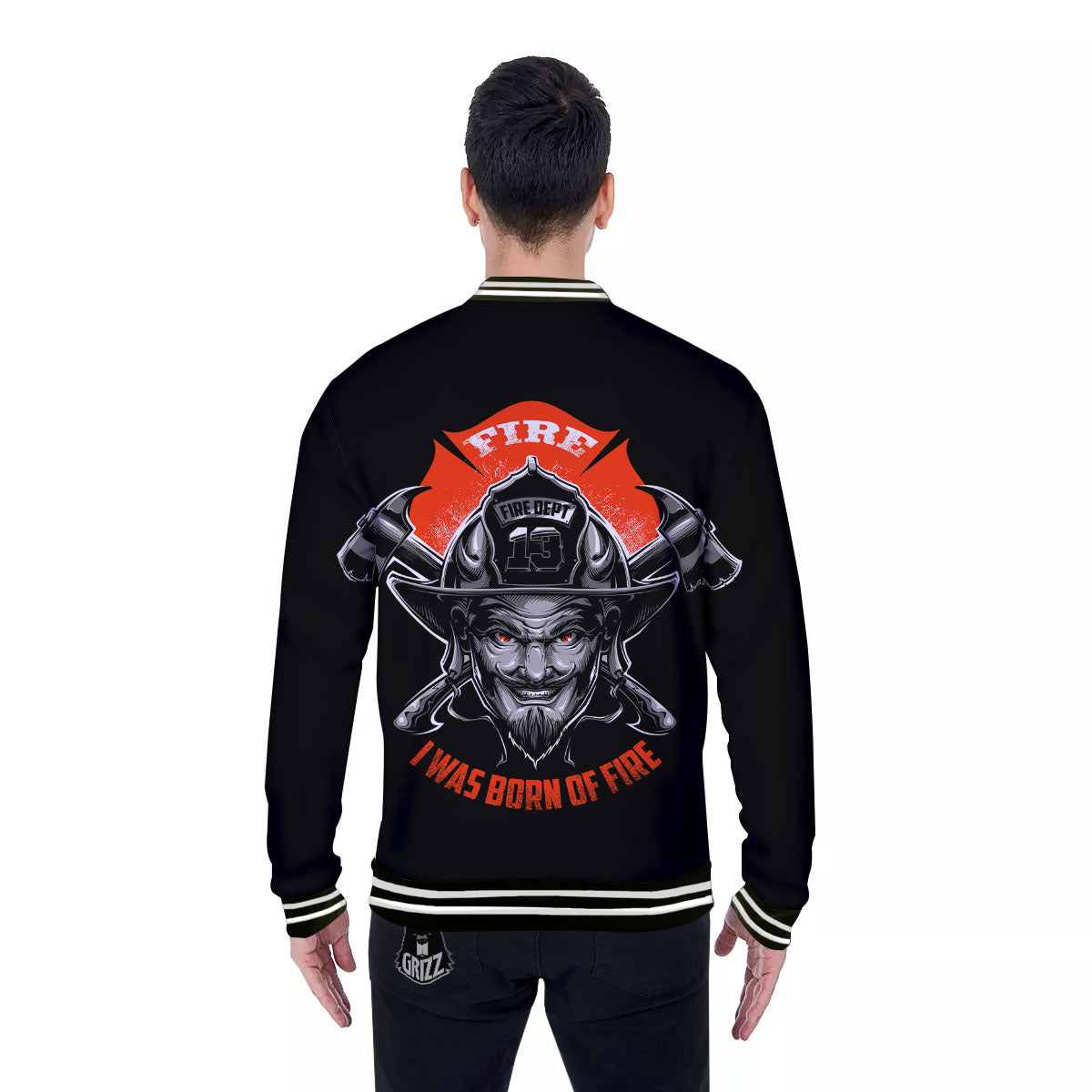 Devil Firefighter Print Baseball Jacket-grizzshop