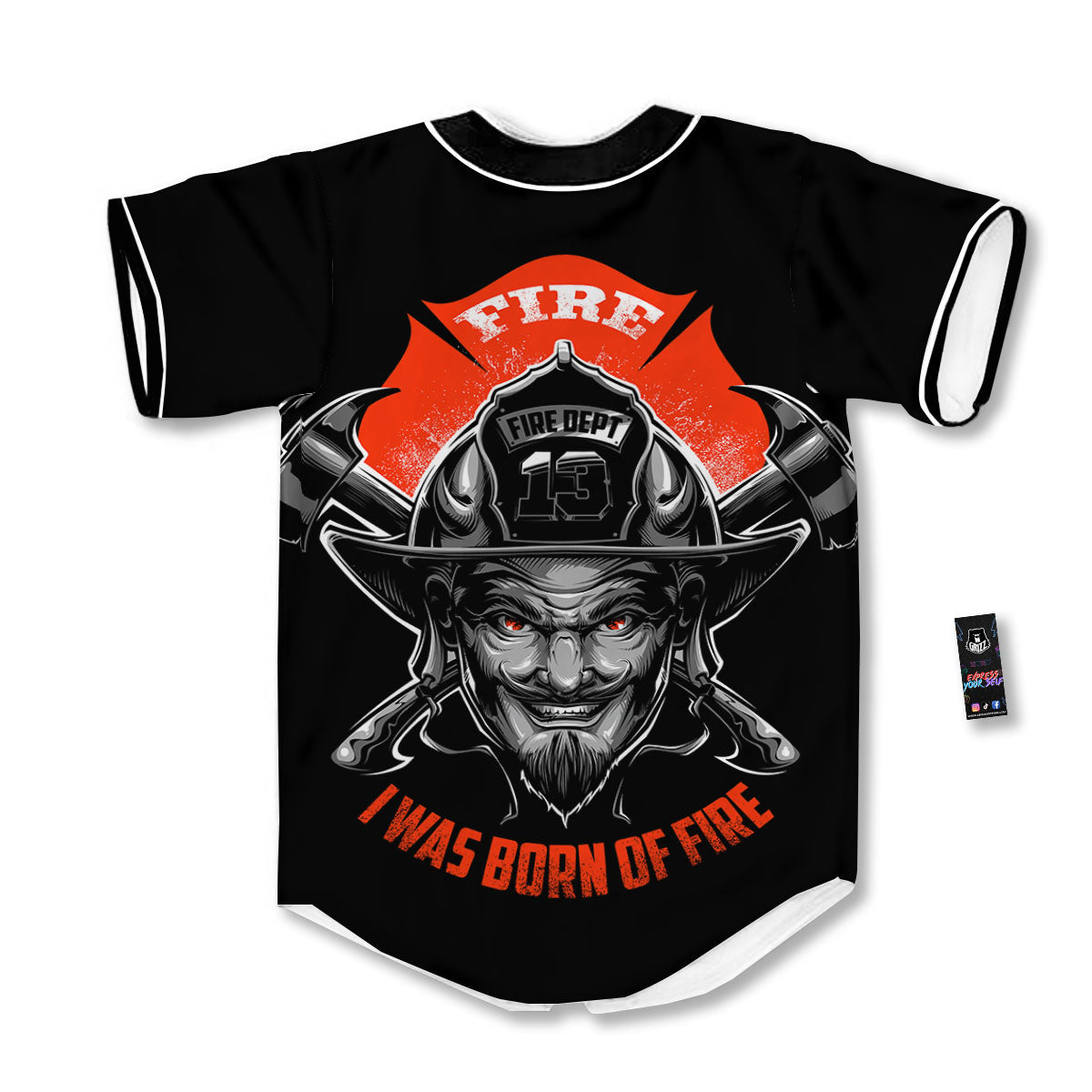 Devil Firefighter Print Baseball Jersey-grizzshop