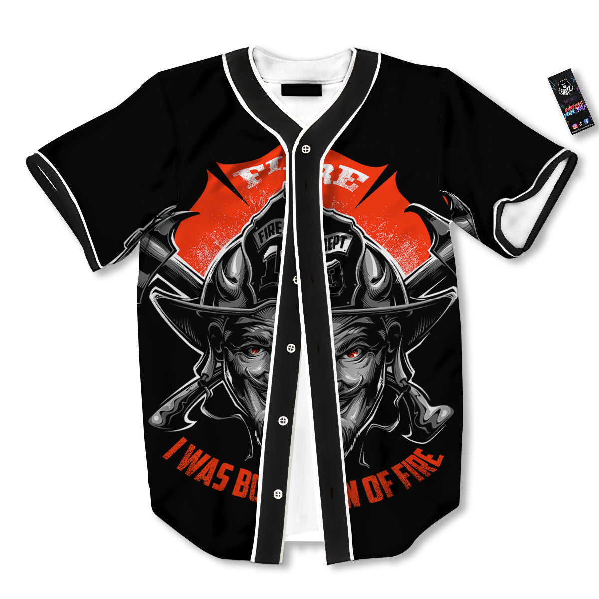 Devil Firefighter Print Baseball Jersey-grizzshop