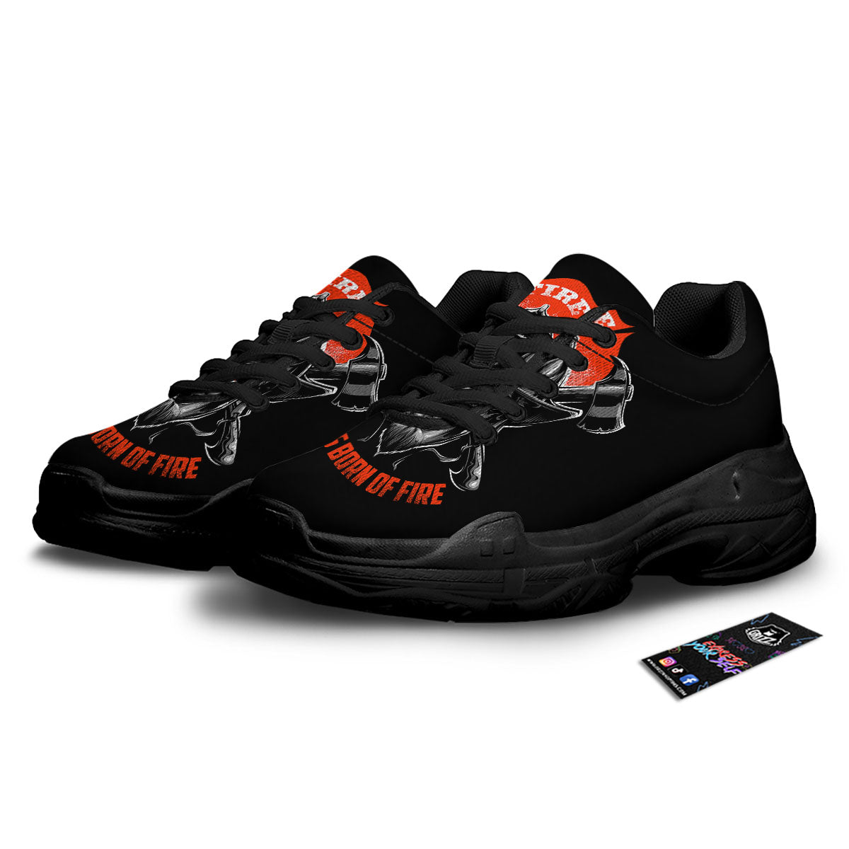 Devil Firefighter Print Black Chunky Shoes-grizzshop