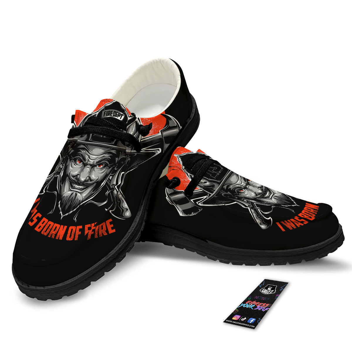 Devil Firefighter Print Black Loafers-grizzshop