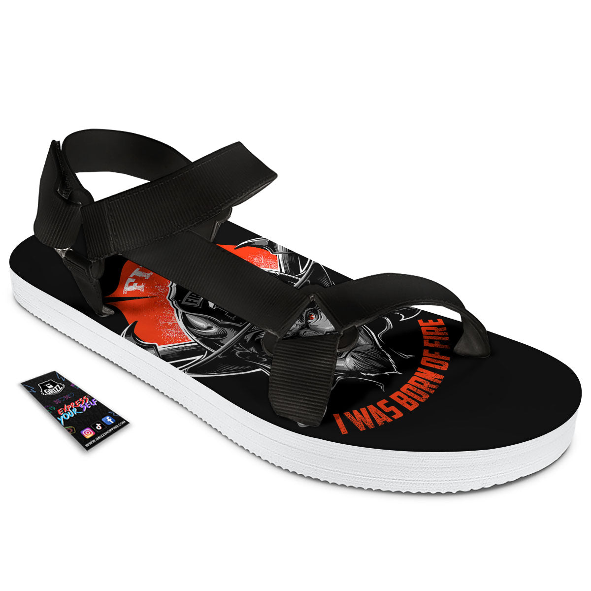 Devil Firefighter Print Black Open Toe Sandals-grizzshop