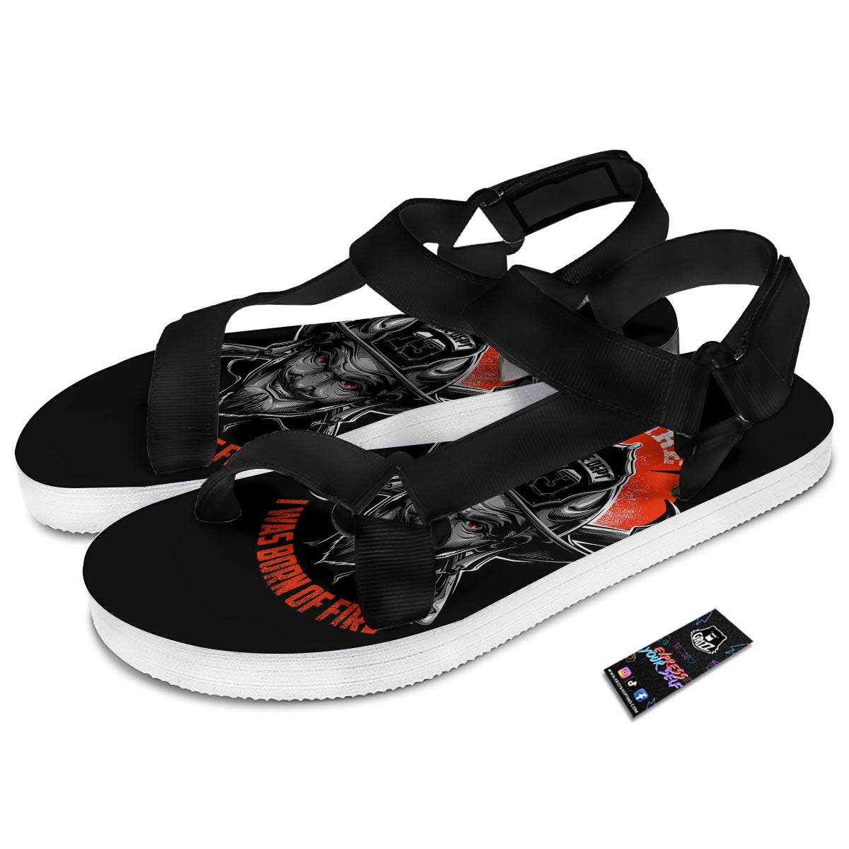 Devil Firefighter Print Black Open Toe Sandals-grizzshop