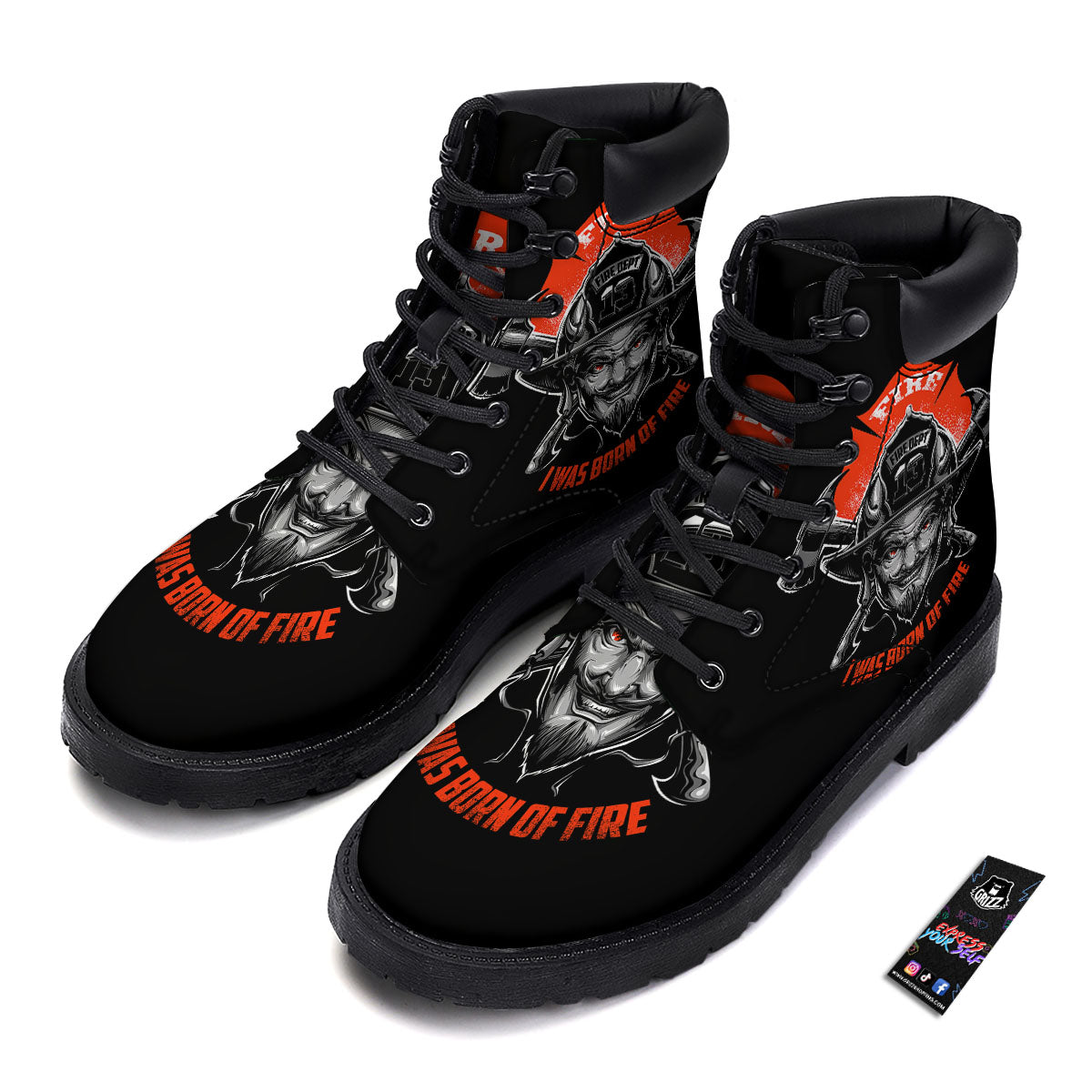 Devil Firefighter Print Boots-grizzshop