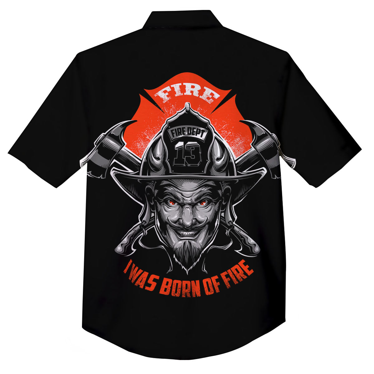 Devil Firefighter Print Button Up Shirt-grizzshop