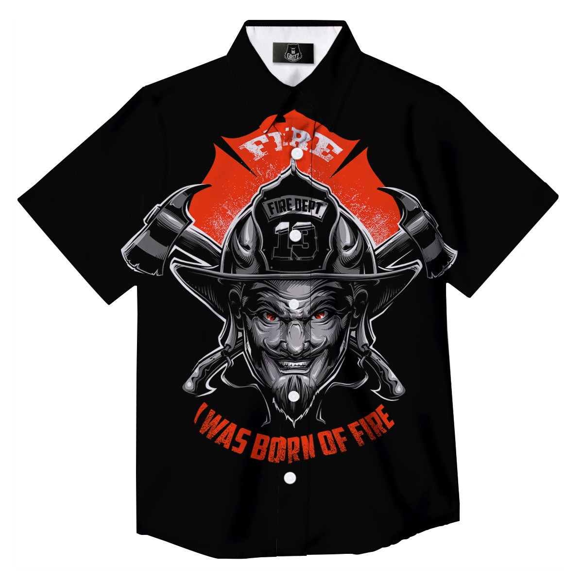 Devil Firefighter Print Button Up Shirt-grizzshop