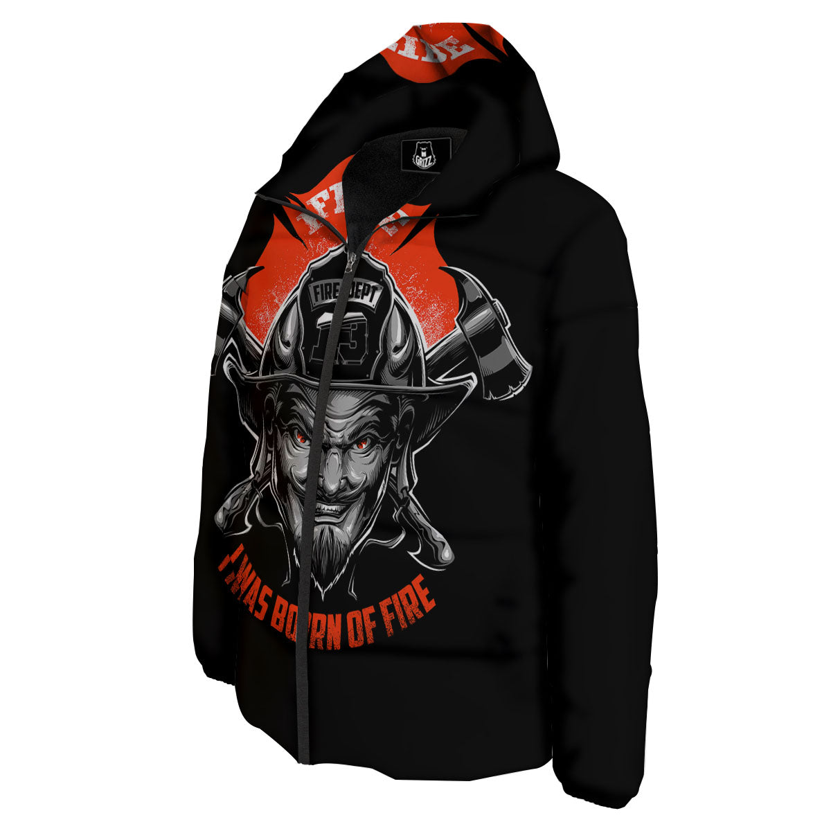 Devil Firefighter Print Down Jacket-grizzshop
