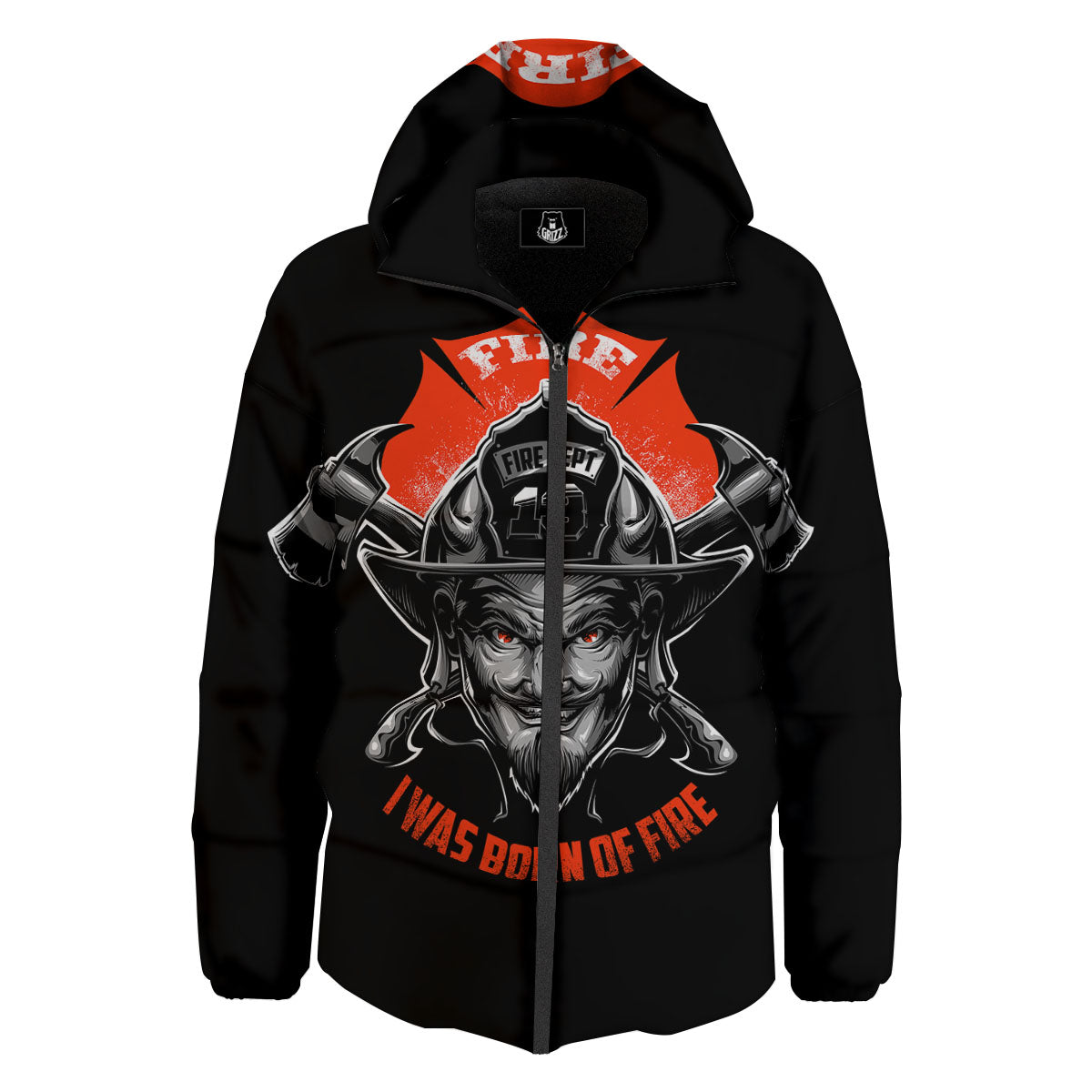 Devil Firefighter Print Down Jacket-grizzshop